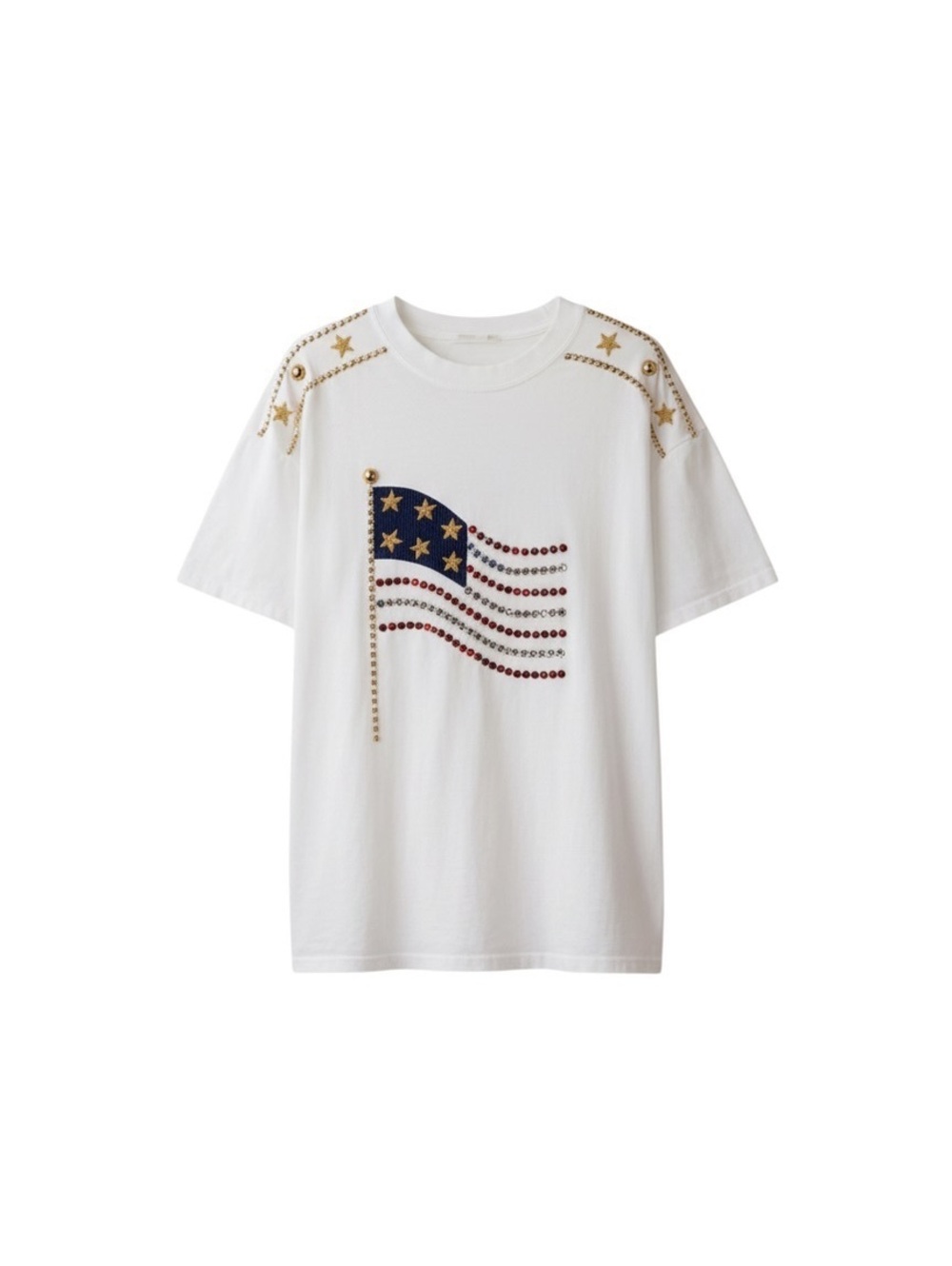 Vintage White Rhinestone American Flag T-Shirt